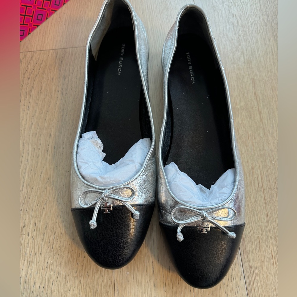Tory Burch Silver Ballet Flats